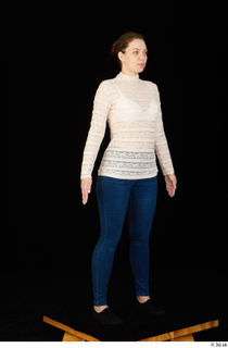  Ellie Springlare black sneakers blue jeans dressed long sleeve shirt pink turtleneck standing whole body 0002.jpg